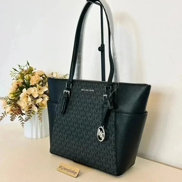 Michael Kors Purse & wallet Charlotte Top Zip Tote shoulder bag black signature - Picture 3 of 11
